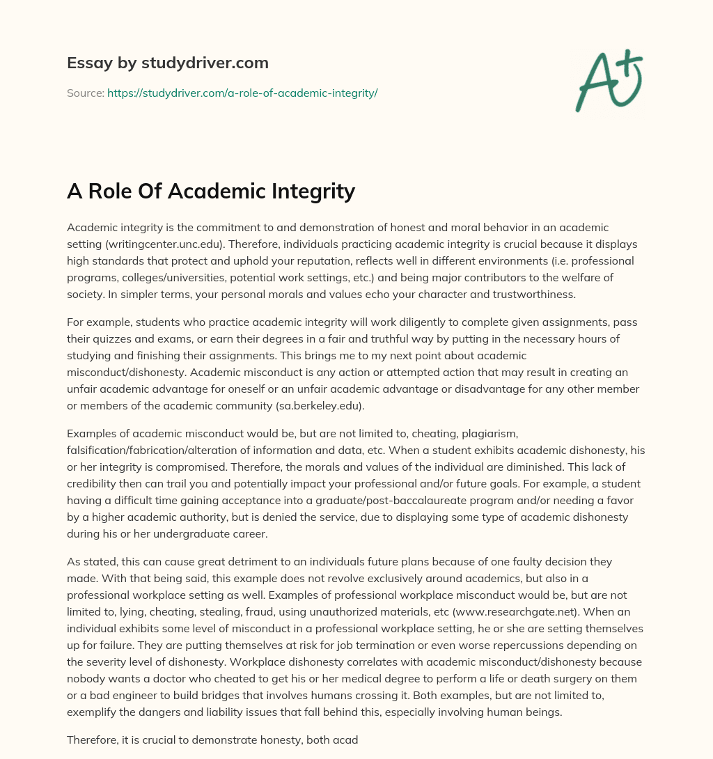 A Role of Academic Integrity essay