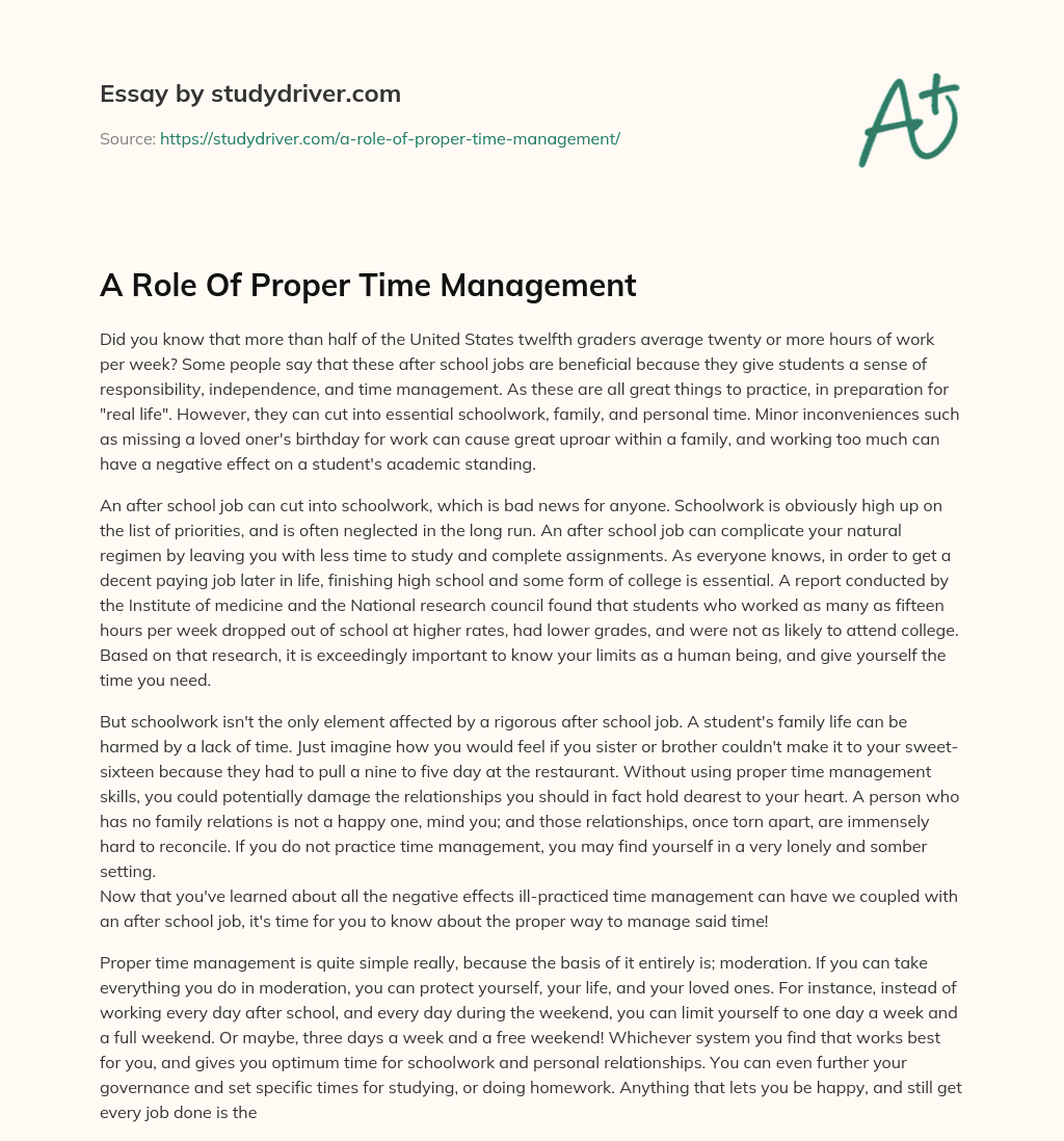 A Role of Proper Time Management essay