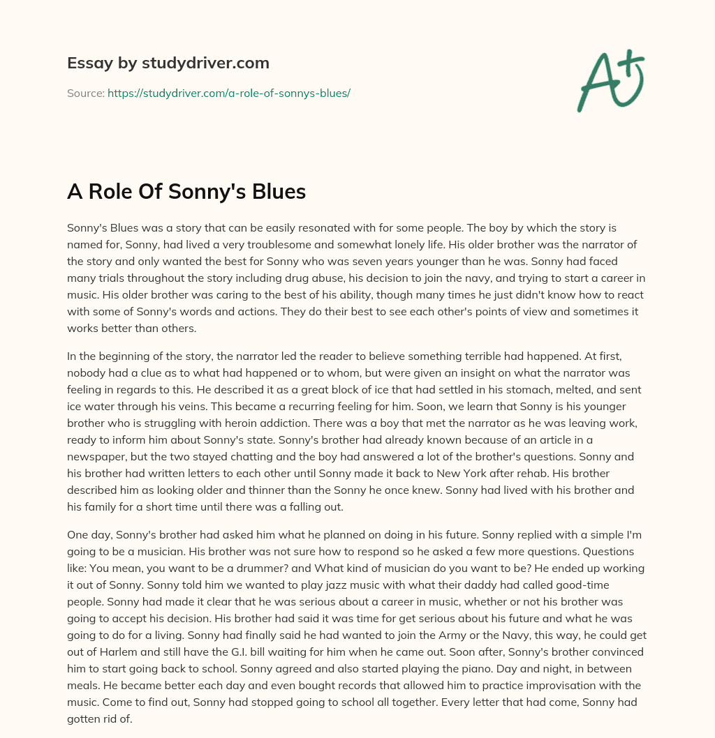 A Role of Sonny’s Blues essay