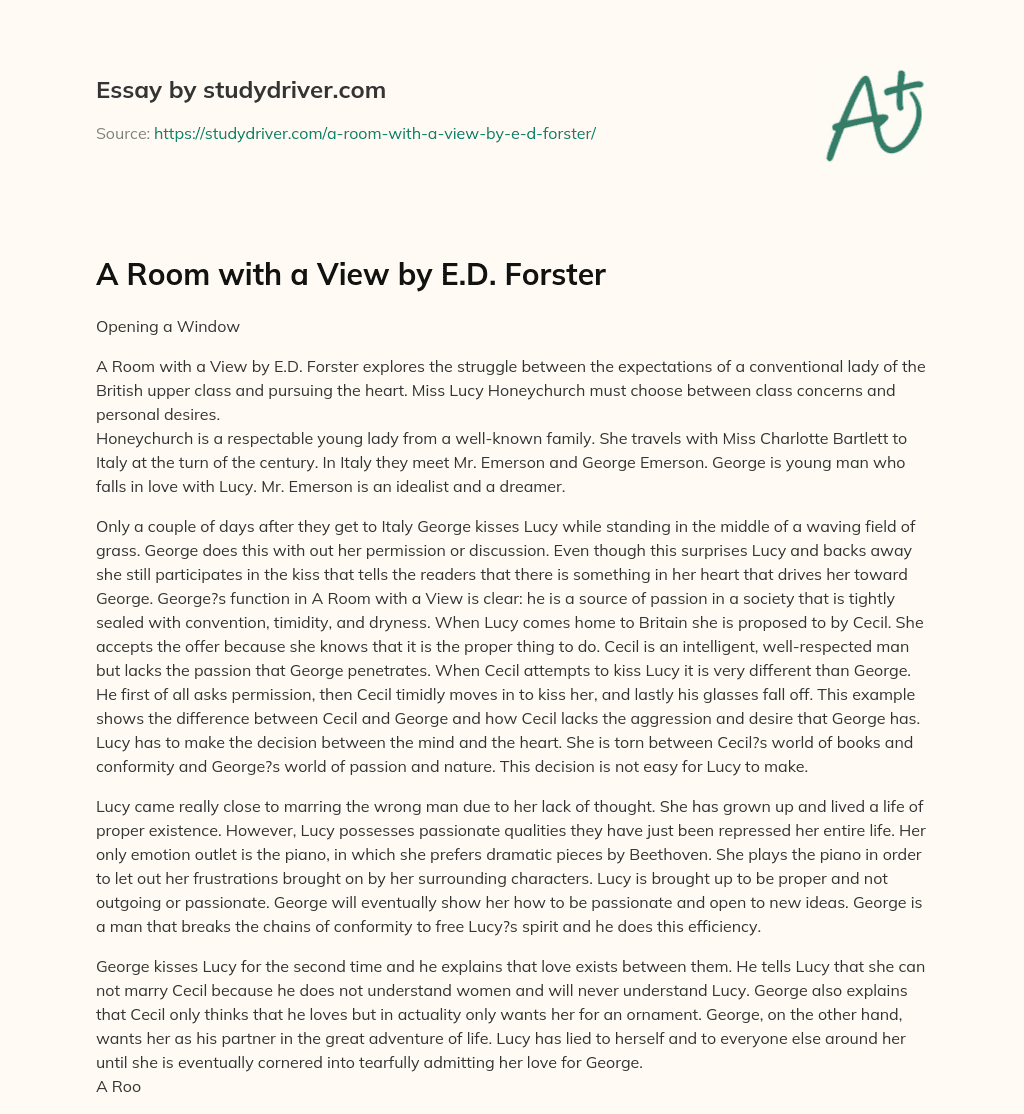 A Room with a View by E.D. Forster essay