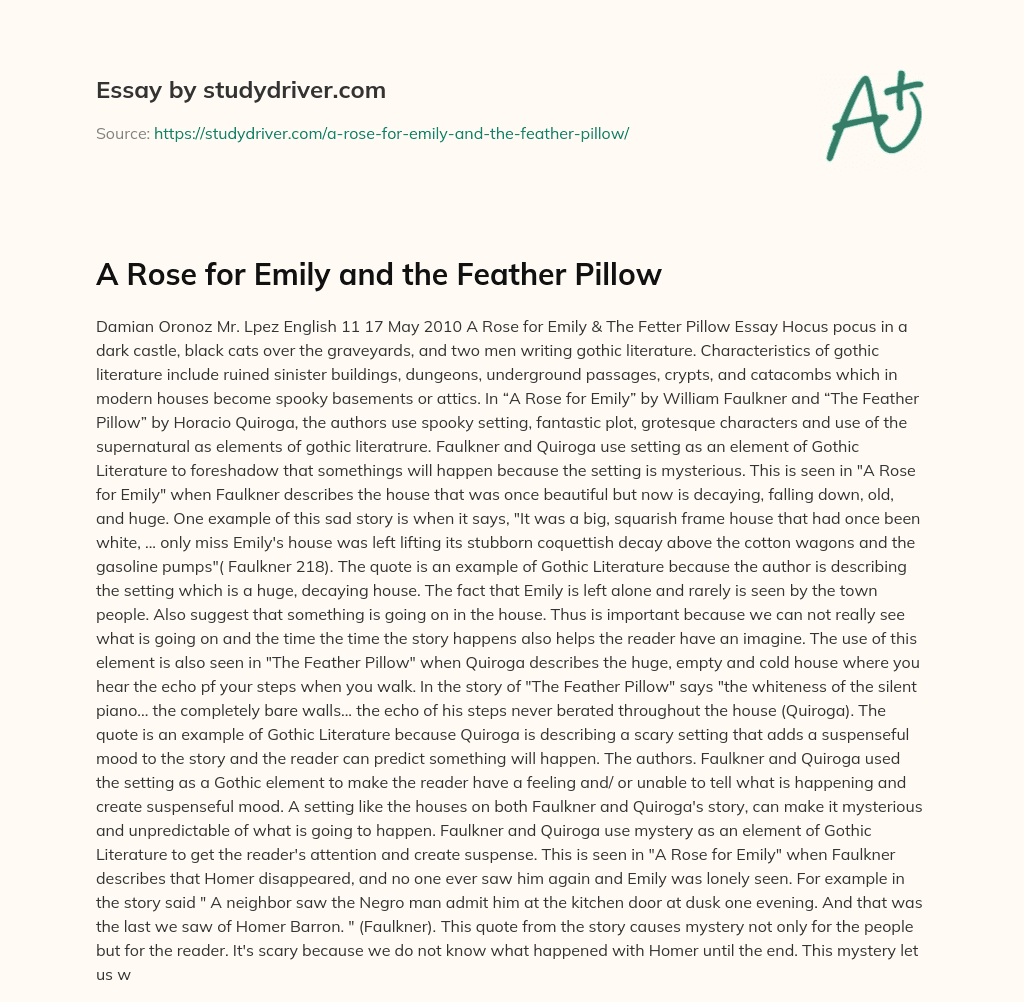 A Rose for Emily and the Feather Pillow essay