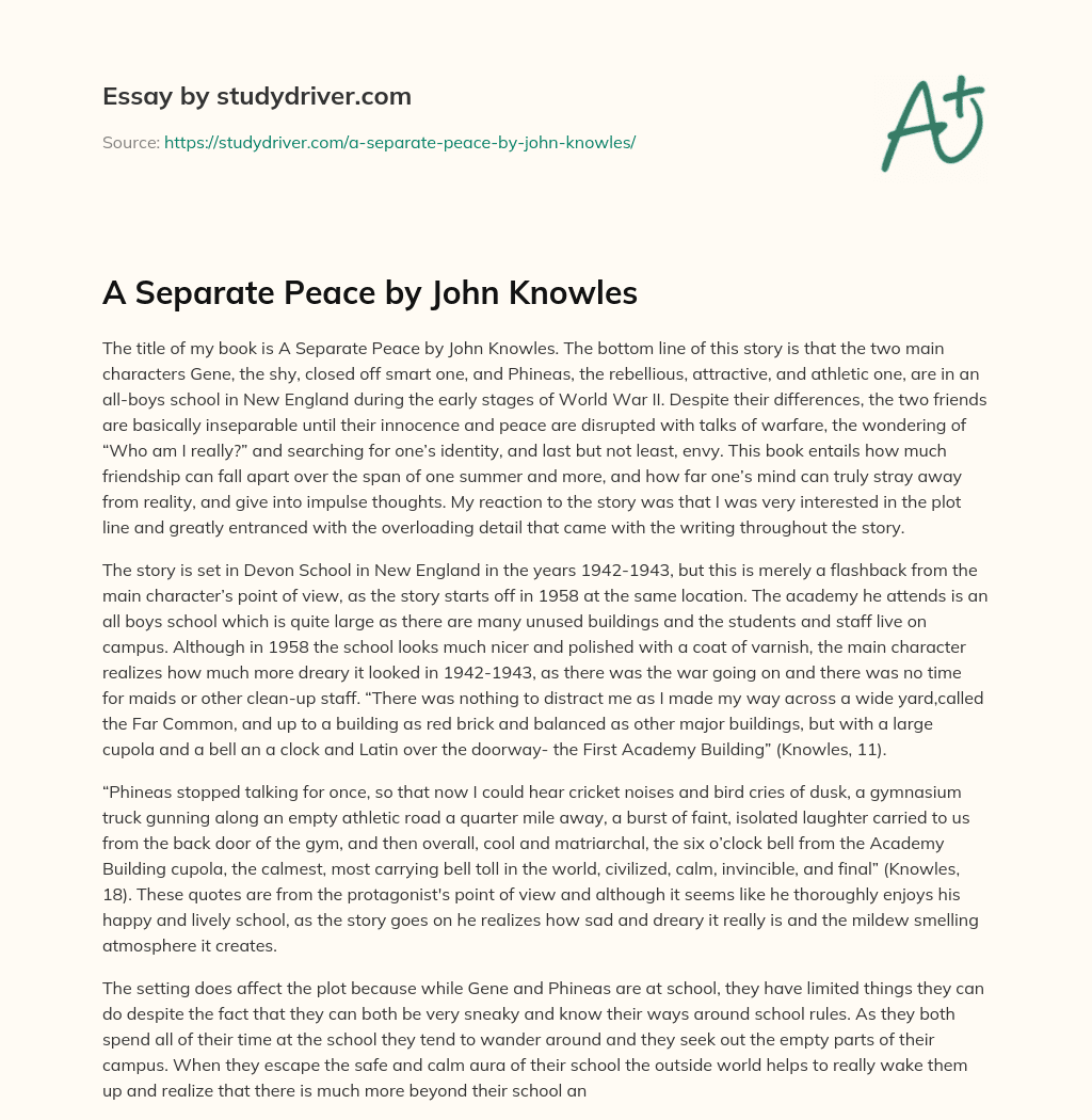 A Separate Peace by John Knowles essay
