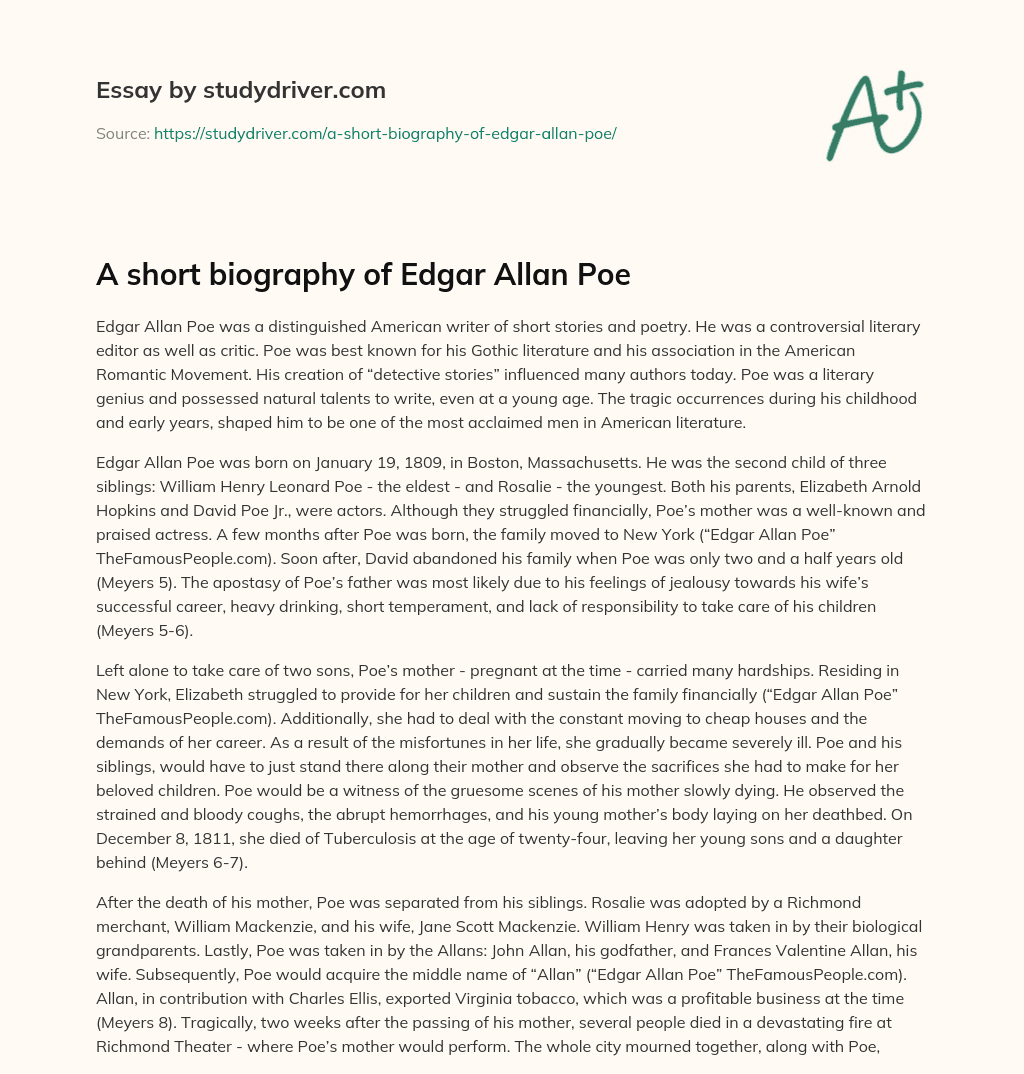 A Short Biography of Edgar Allan Poe essay