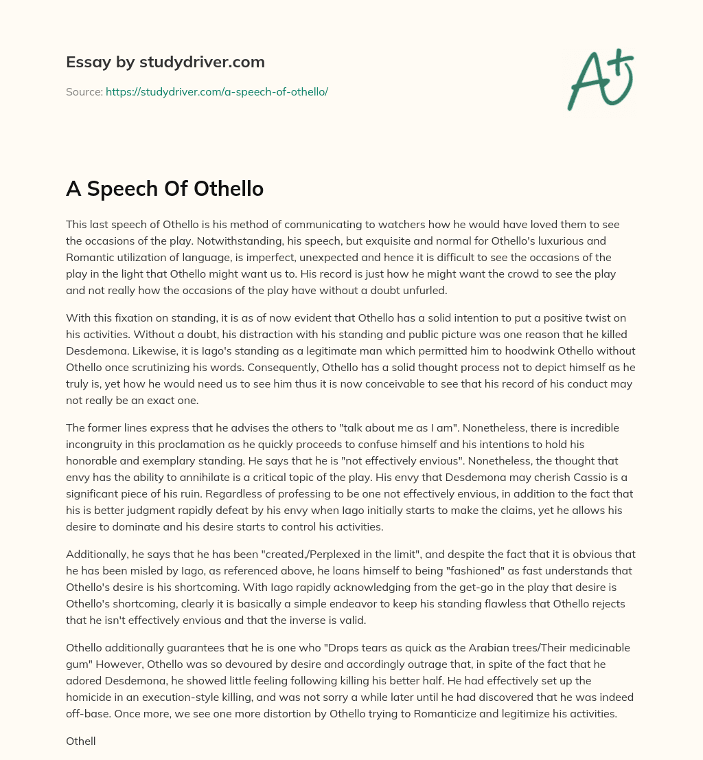 A Speech of Othello essay