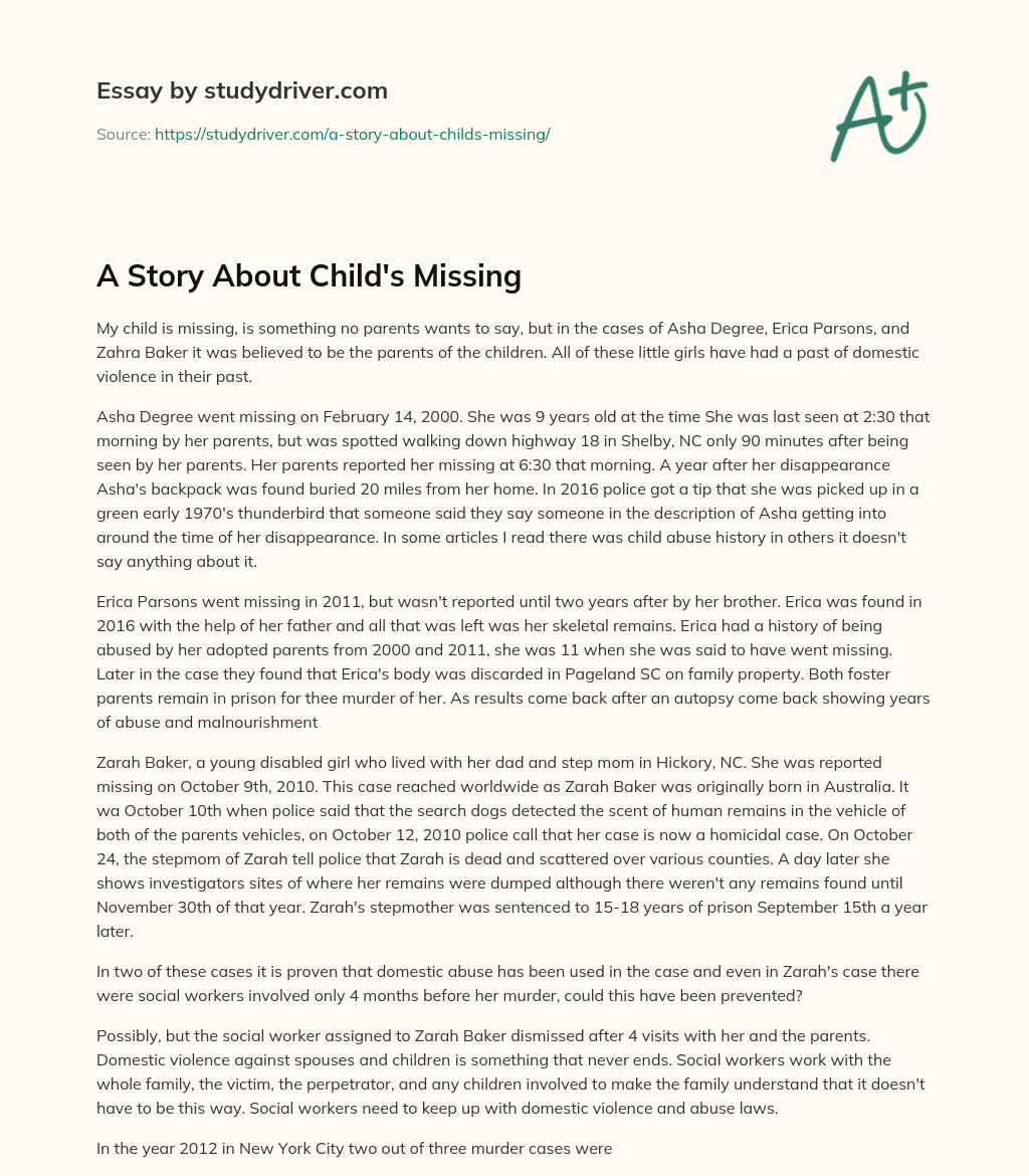 A Story about Child’s Missing essay