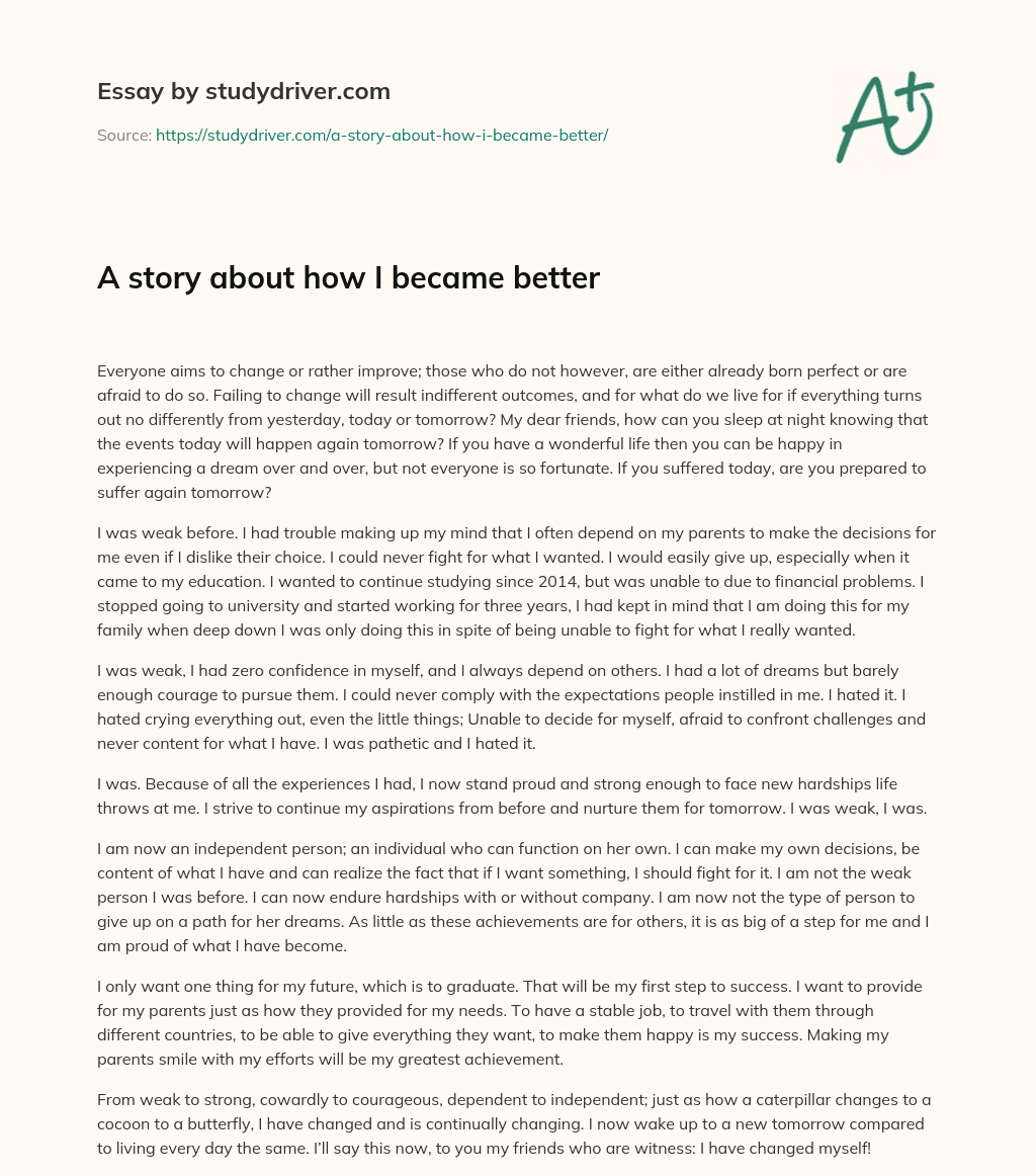 A Story about how i Became Better essay