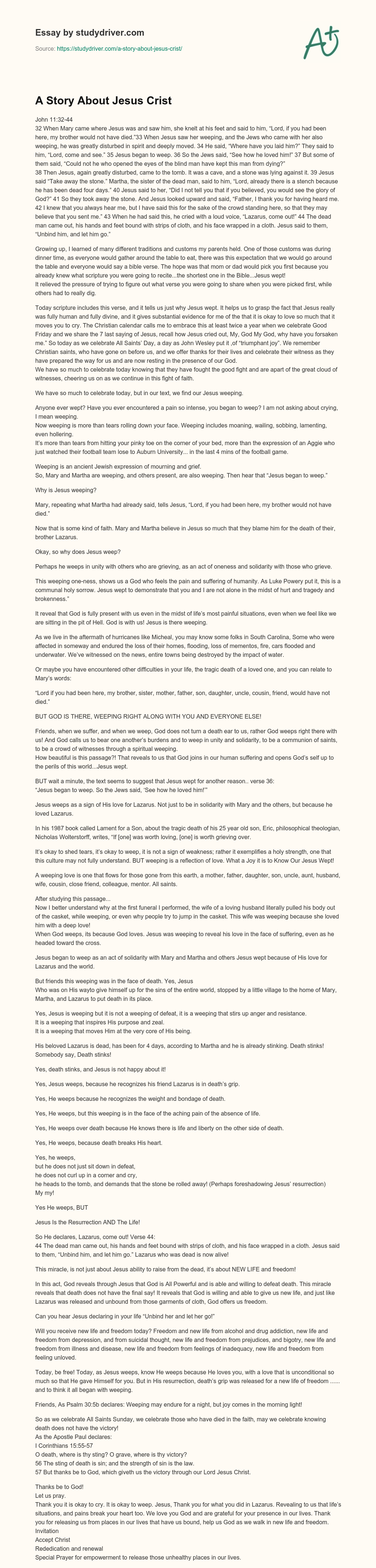 A Story about Jesus Crist essay