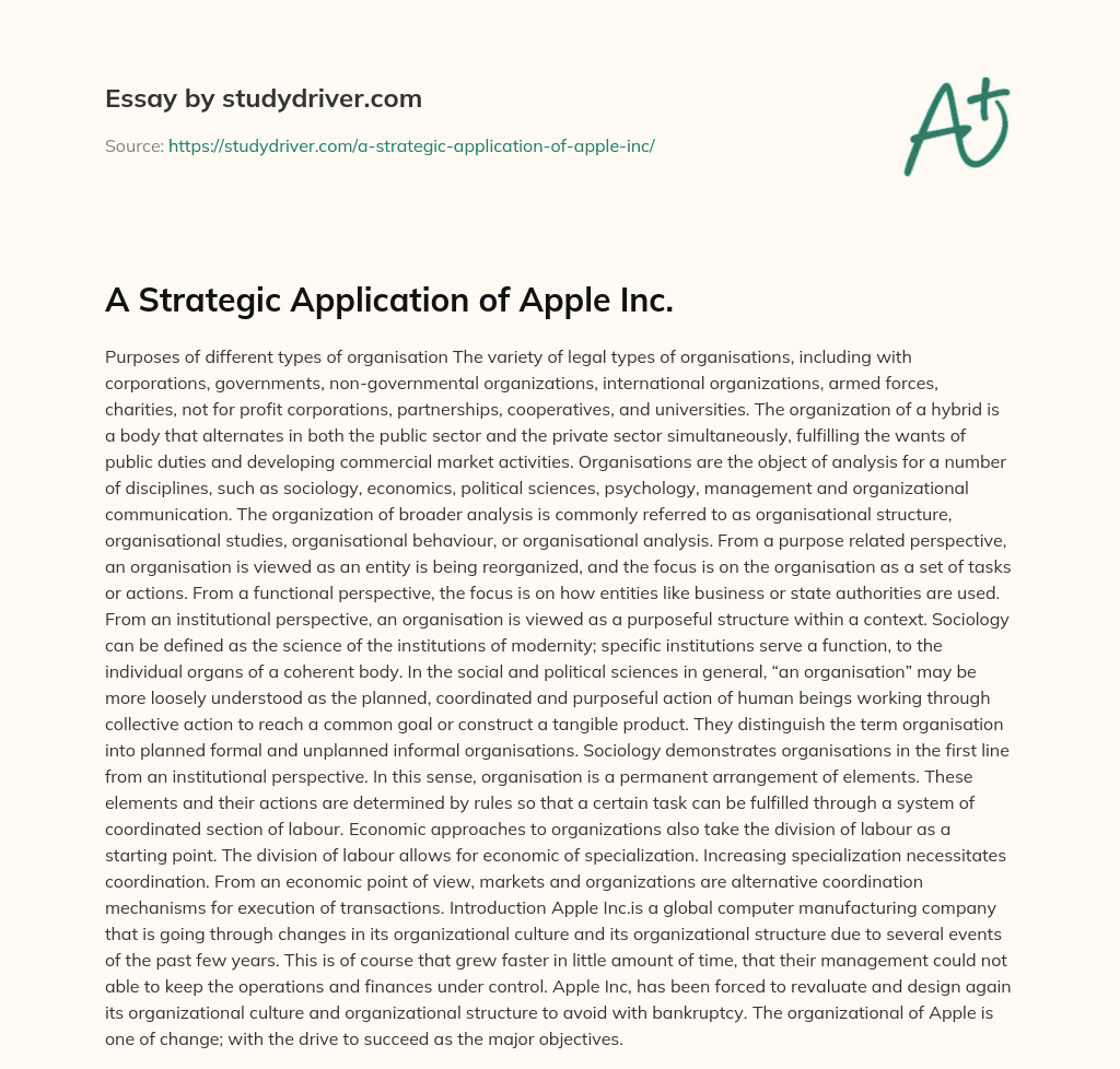 A Strategic Application of Apple Inc. essay