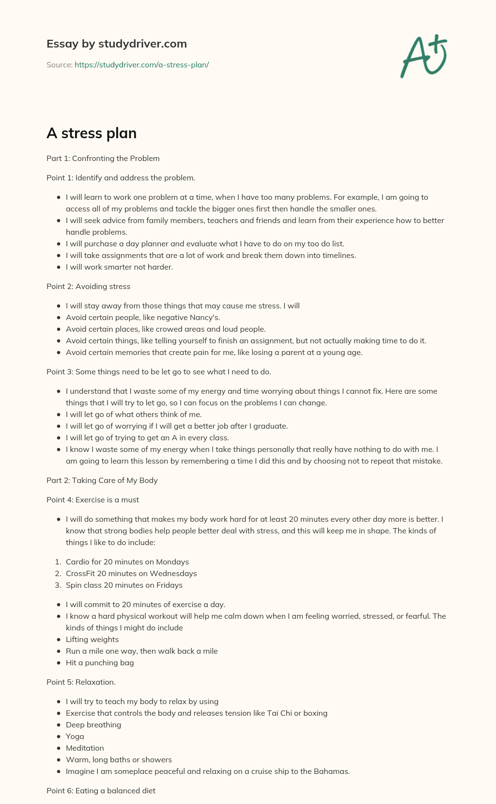 A Stress Plan essay