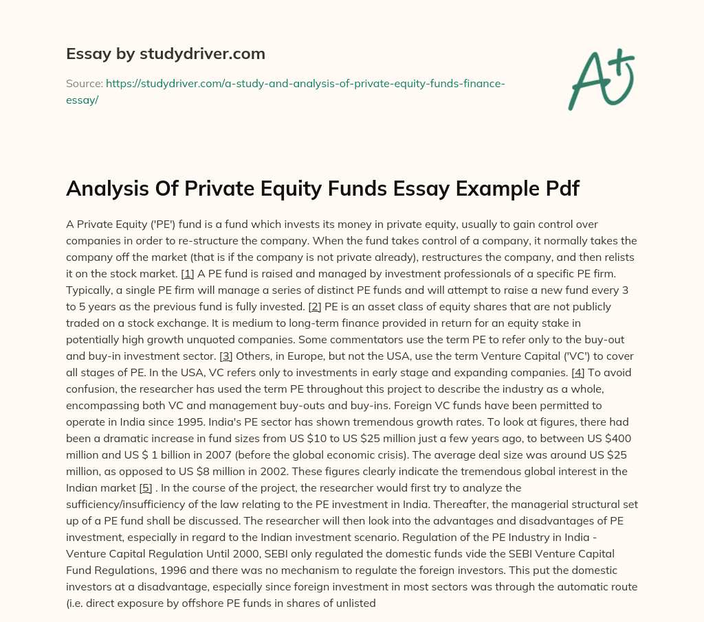 Analysis of Private Equity Funds Essay Example Pdf essay