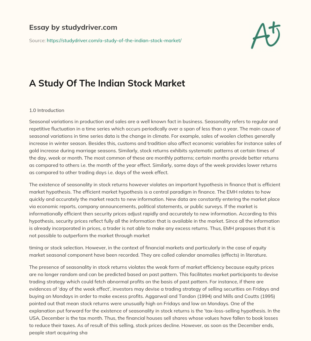 A Study of the Indian Stock Market essay