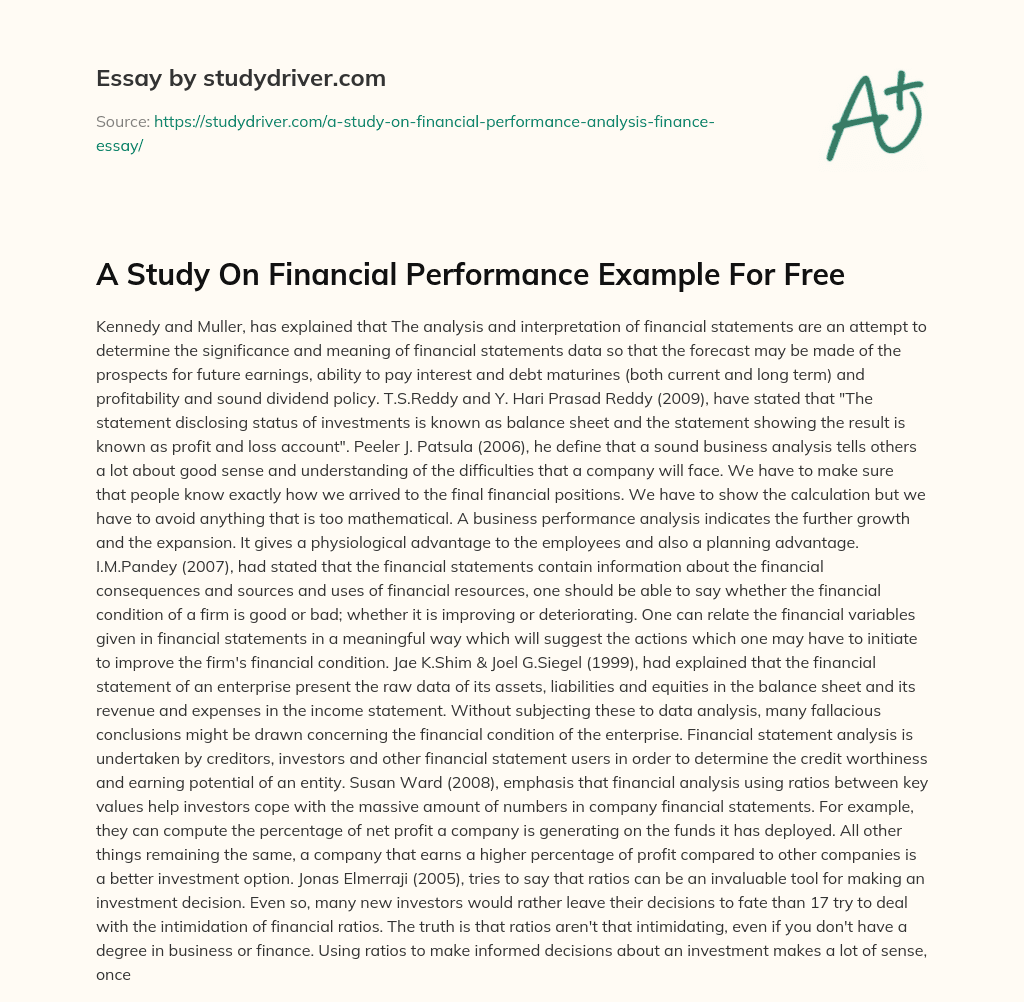 A Study on Financial Performance Example for Free essay