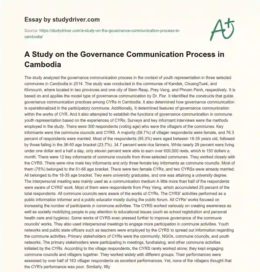 A Study on the Governance Communication Process in Cambodia essay