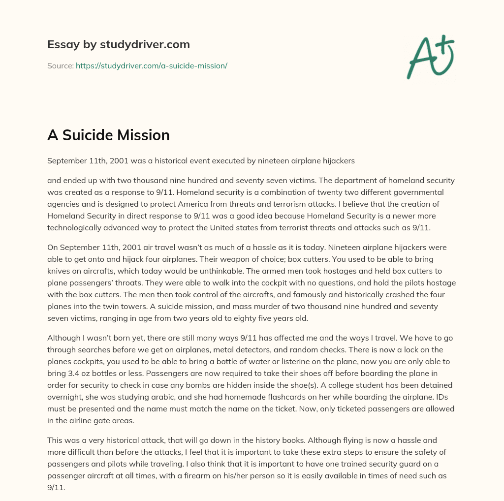 A Suicide Mission essay