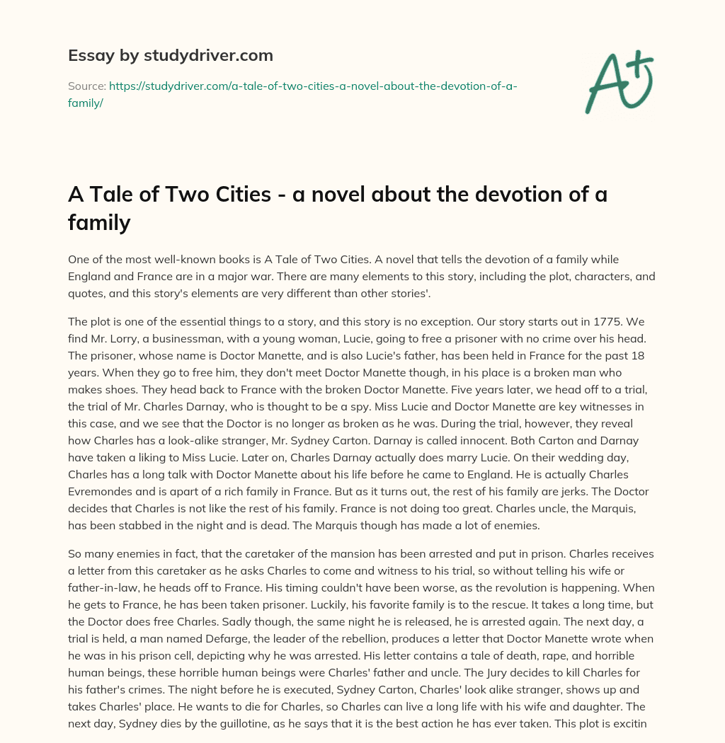 A Tale of Two Cities – a Novel about the Devotion of a Family essay