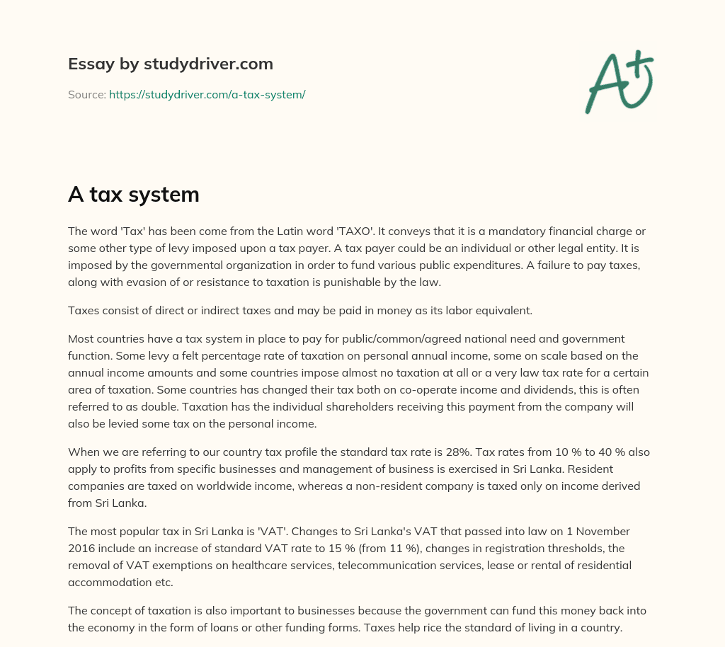 A Tax System essay