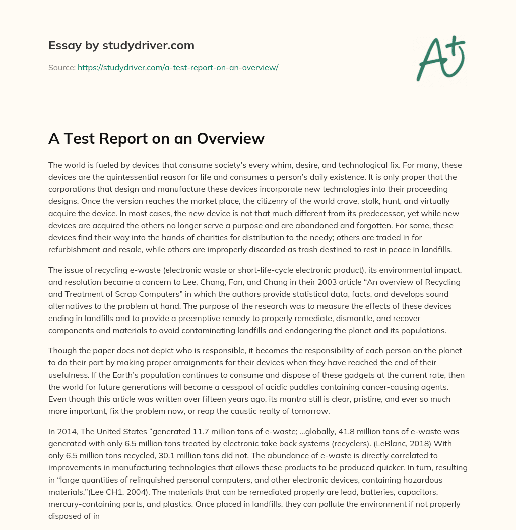 A Test Report on an Overview essay