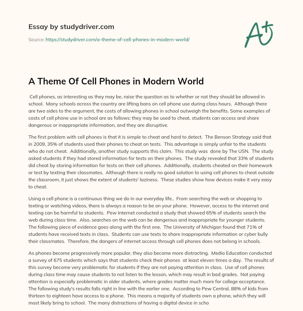 A Theme of Cell Phones in Modern World essay