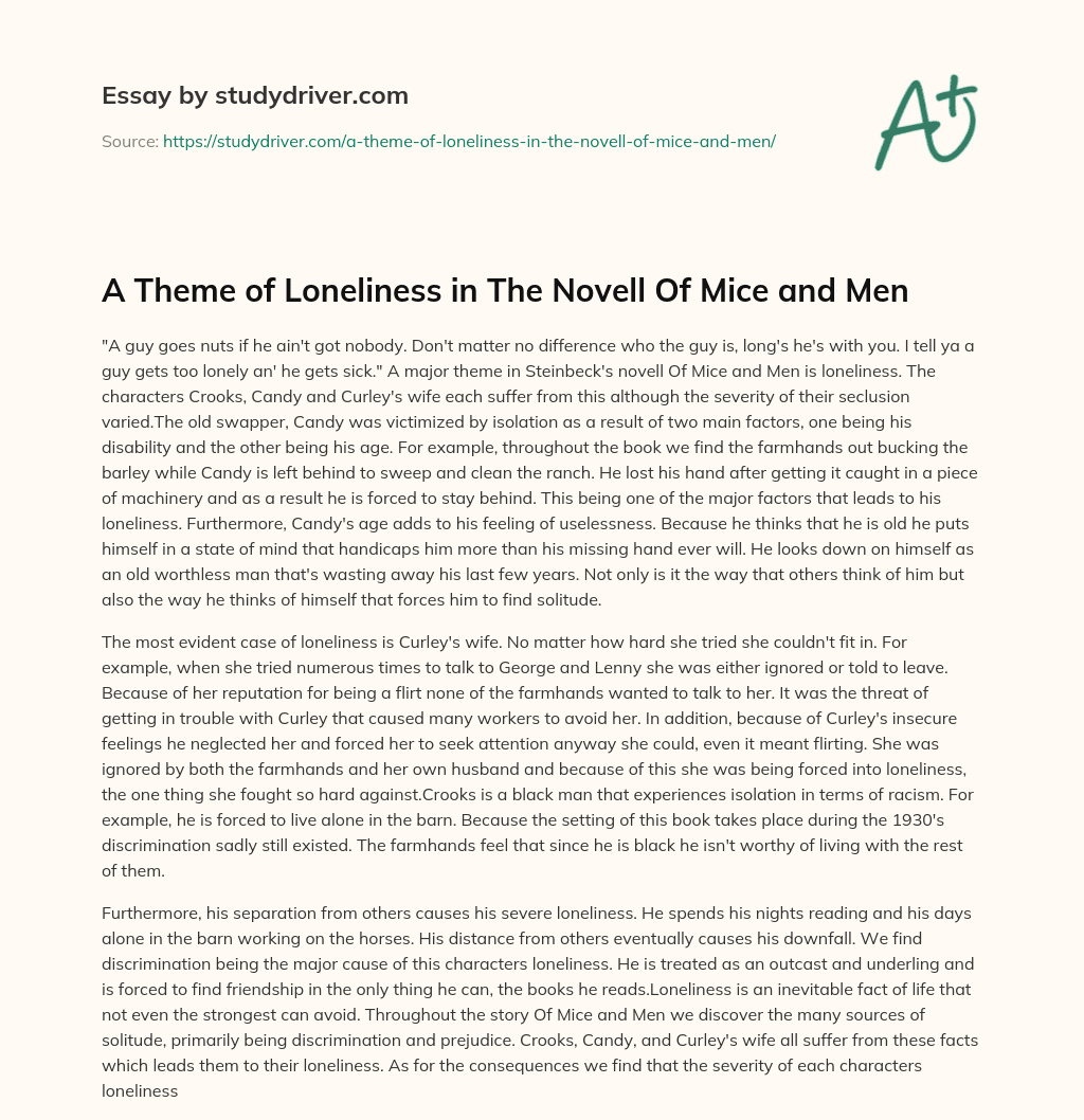 A Theme of Loneliness in the Novell of Mice and Men essay