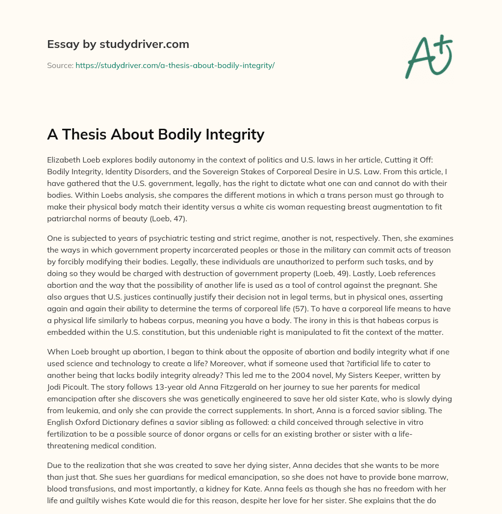 A Thesis about Bodily Integrity essay