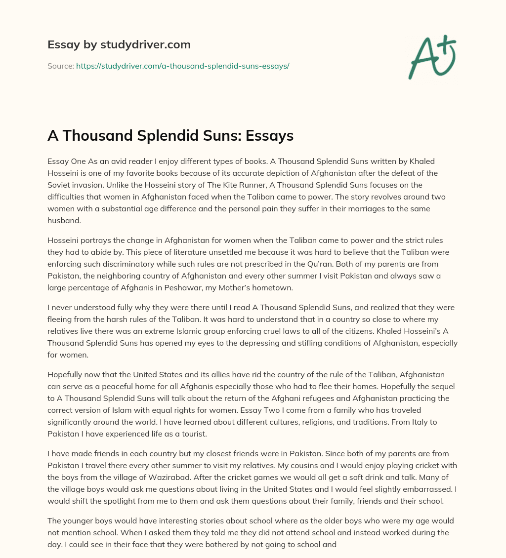 A Thousand Splendid Suns: Essays essay