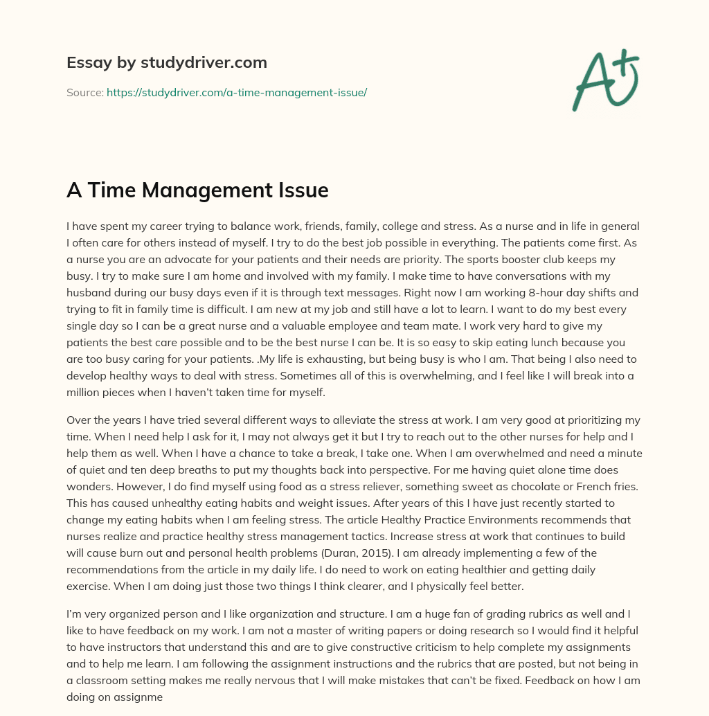 A Time Management Issue essay