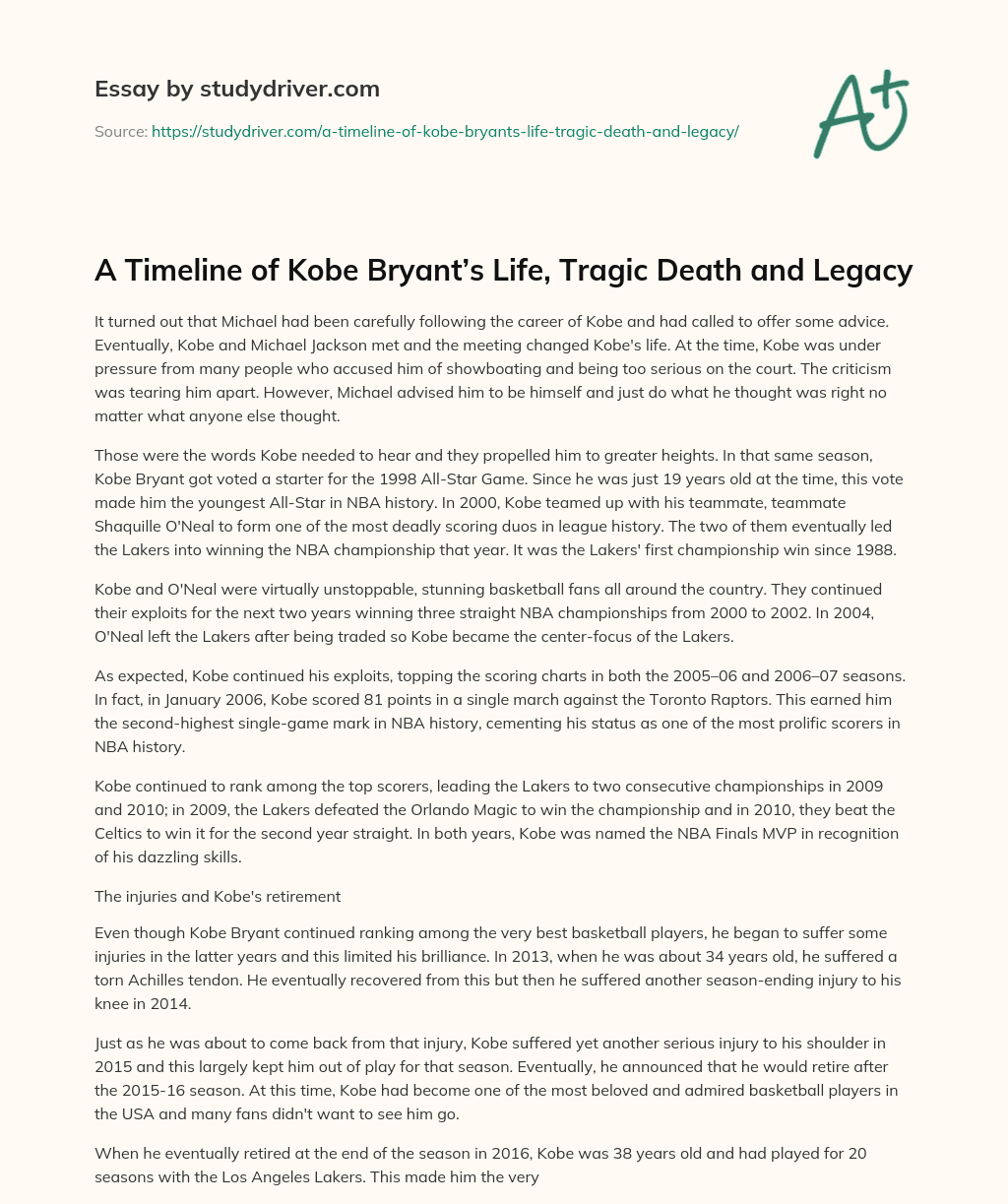 A Timeline of Kobe Bryant’s Life, Tragic Death and Legacy essay