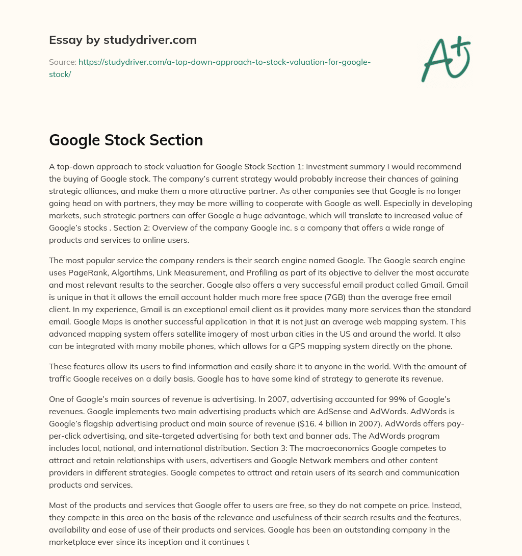 Google Stock Section essay