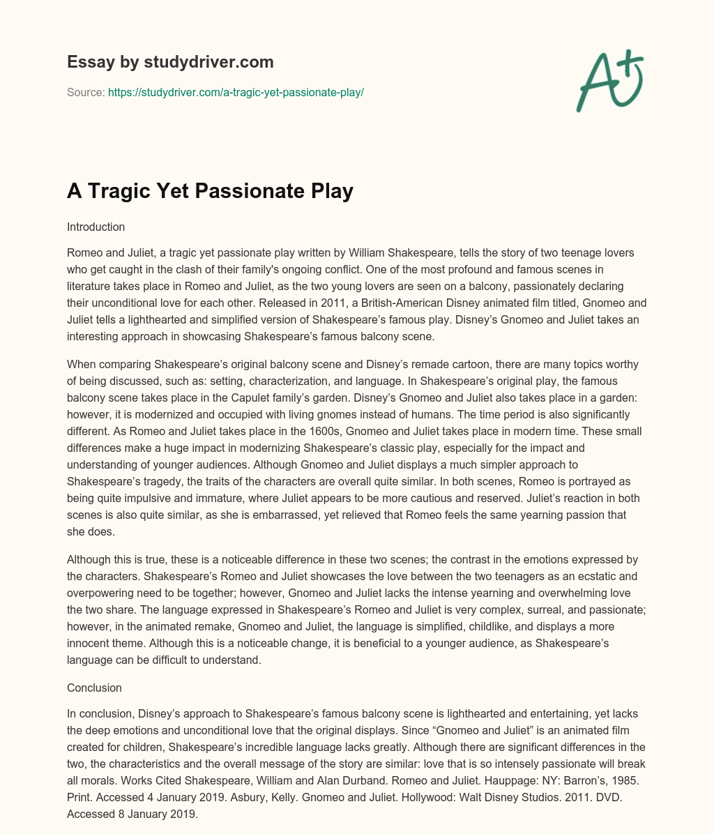A Tragic Yet Passionate Play essay