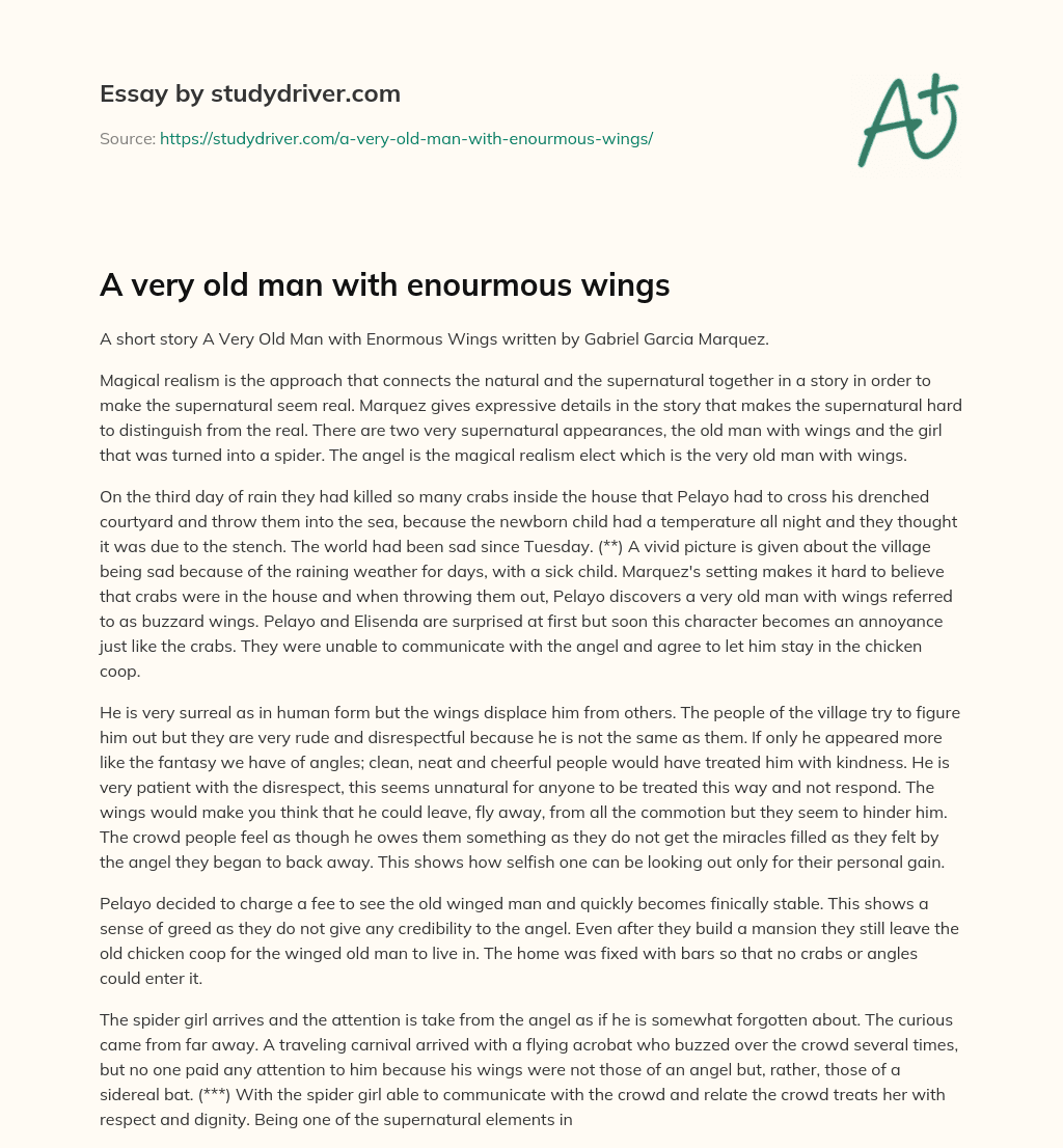 A very Old Man with Enourmous Wings essay