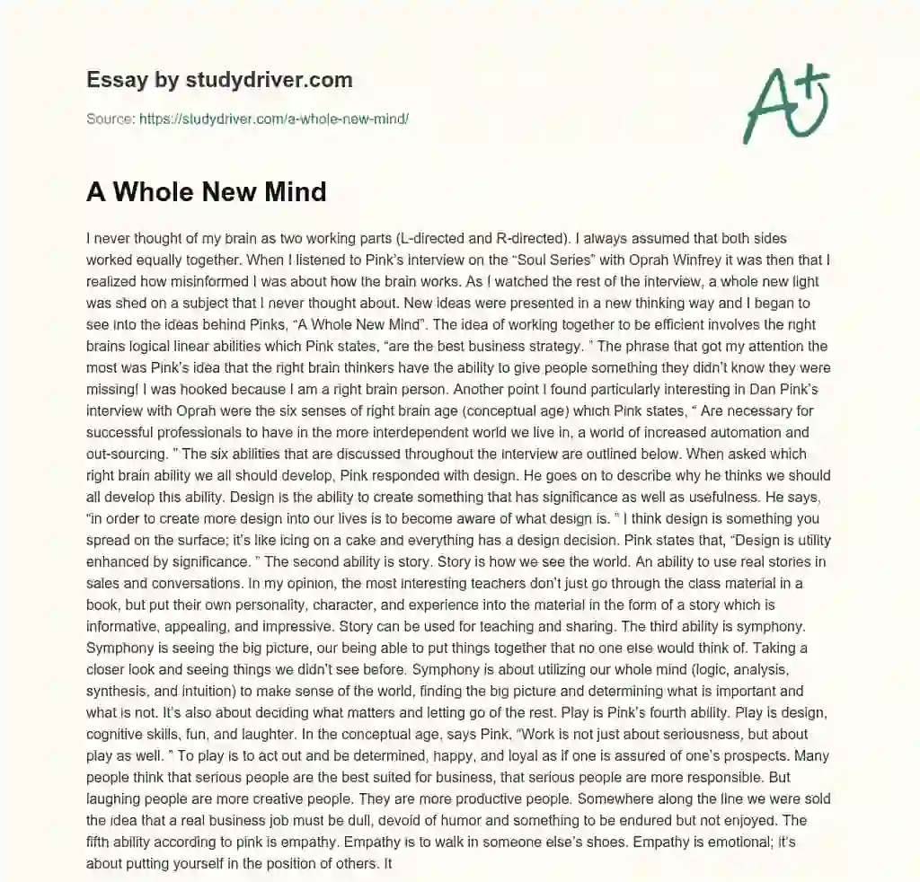 A Whole New Mind essay
