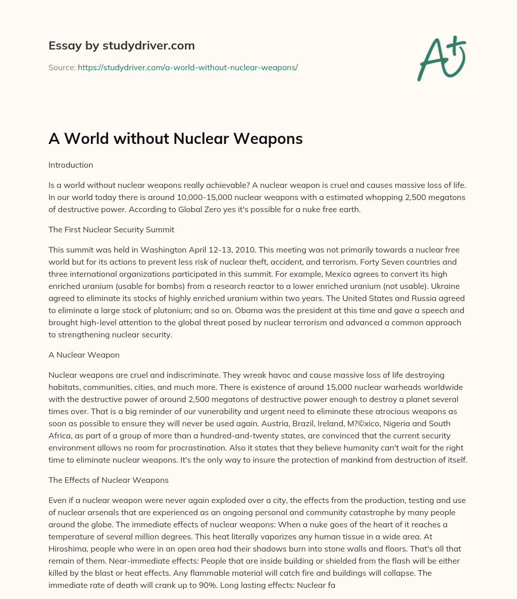 A World Without Nuclear Weapons essay