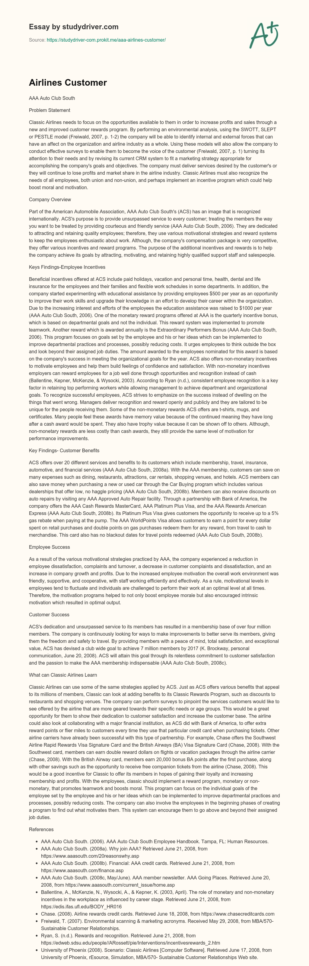 Airlines Customer essay