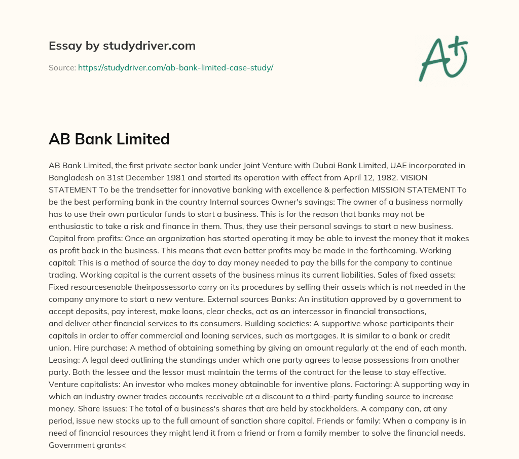 AB Bank Limited essay