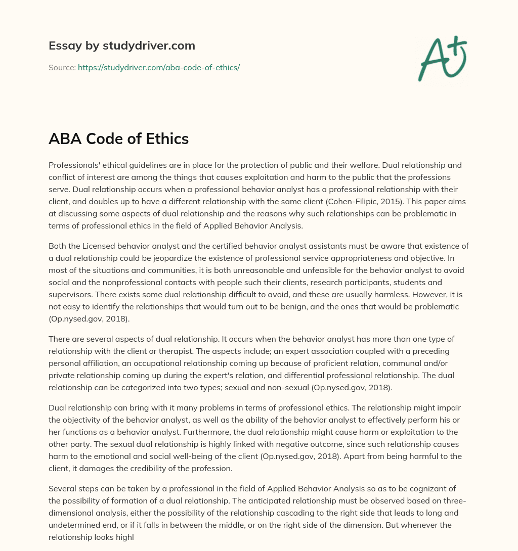 ABA Code of Ethics essay