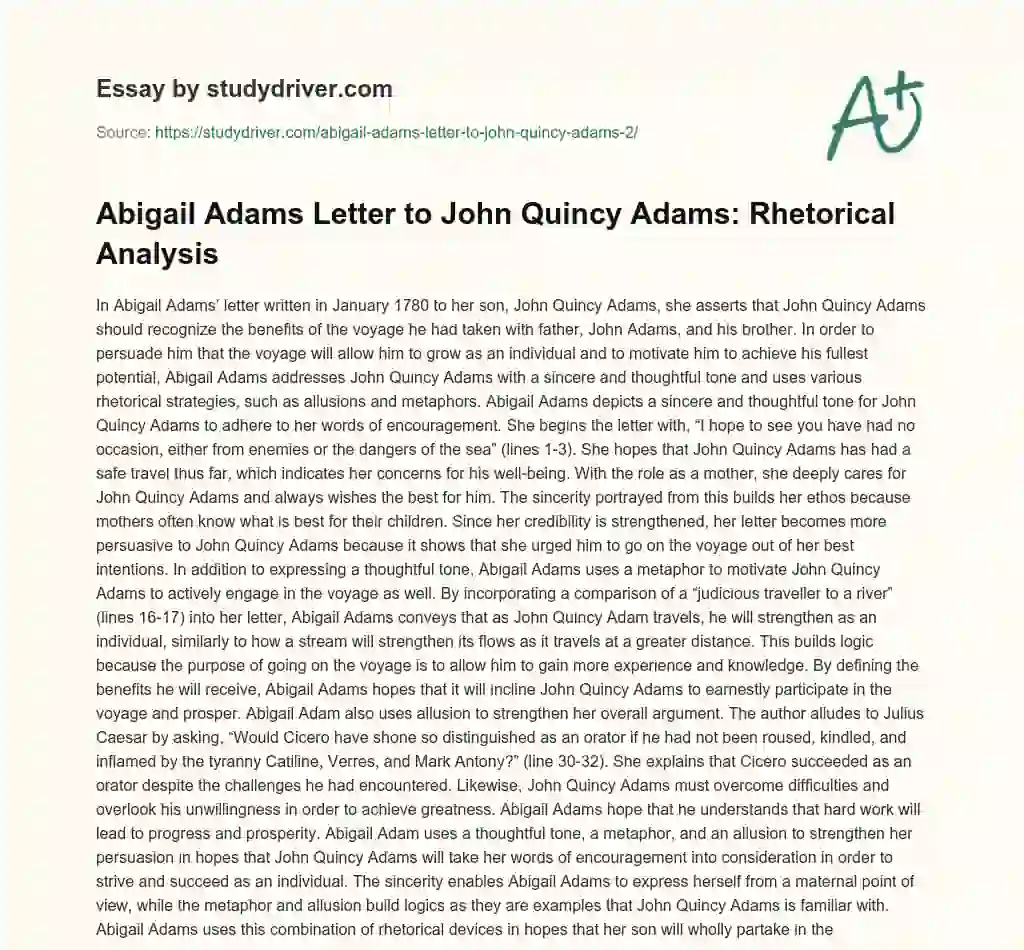 Abigail Adams Letter to John Quincy Adams essay