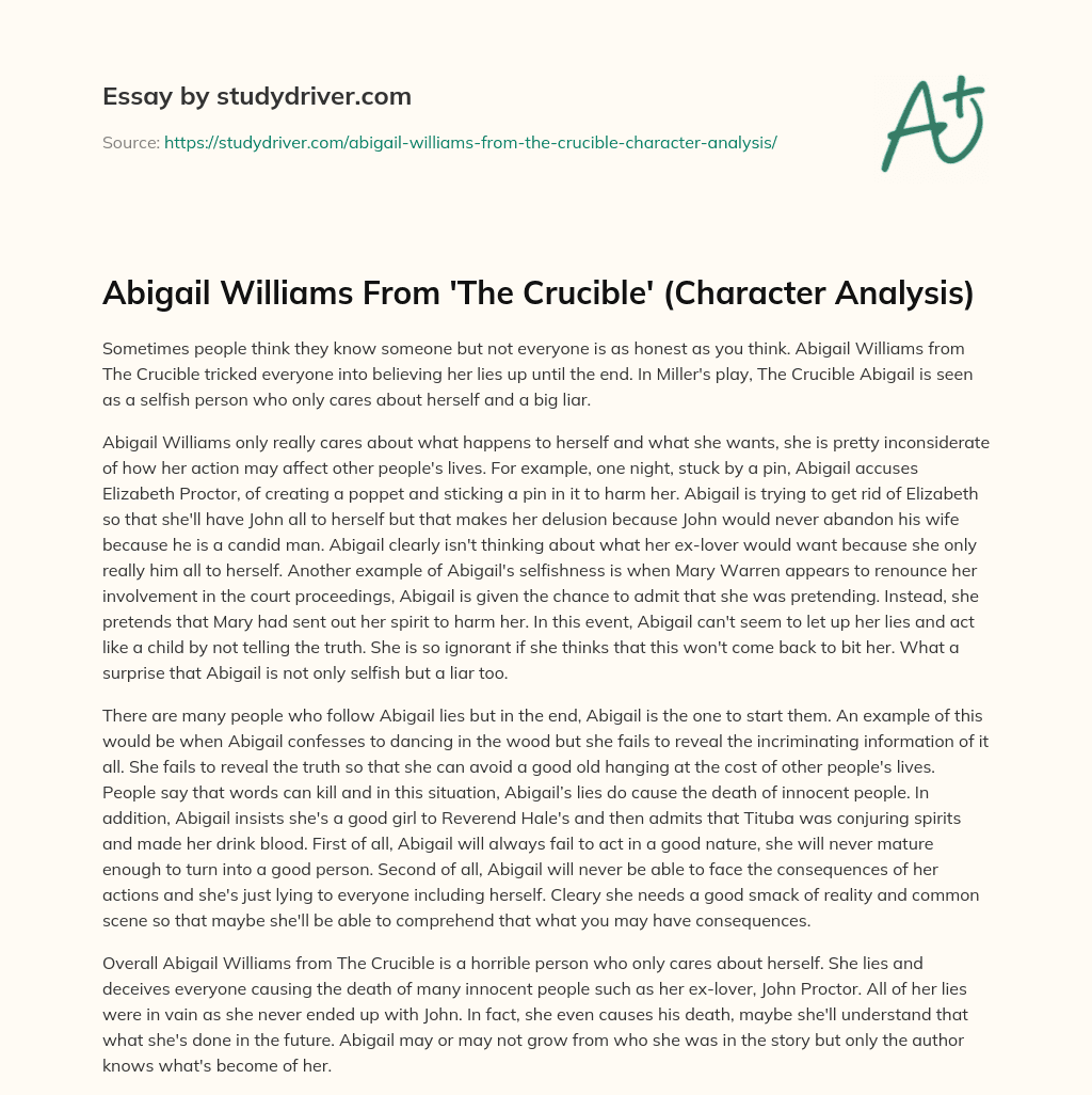 Abigail Williams from ‘The Crucible’ (Character Analysis) essay