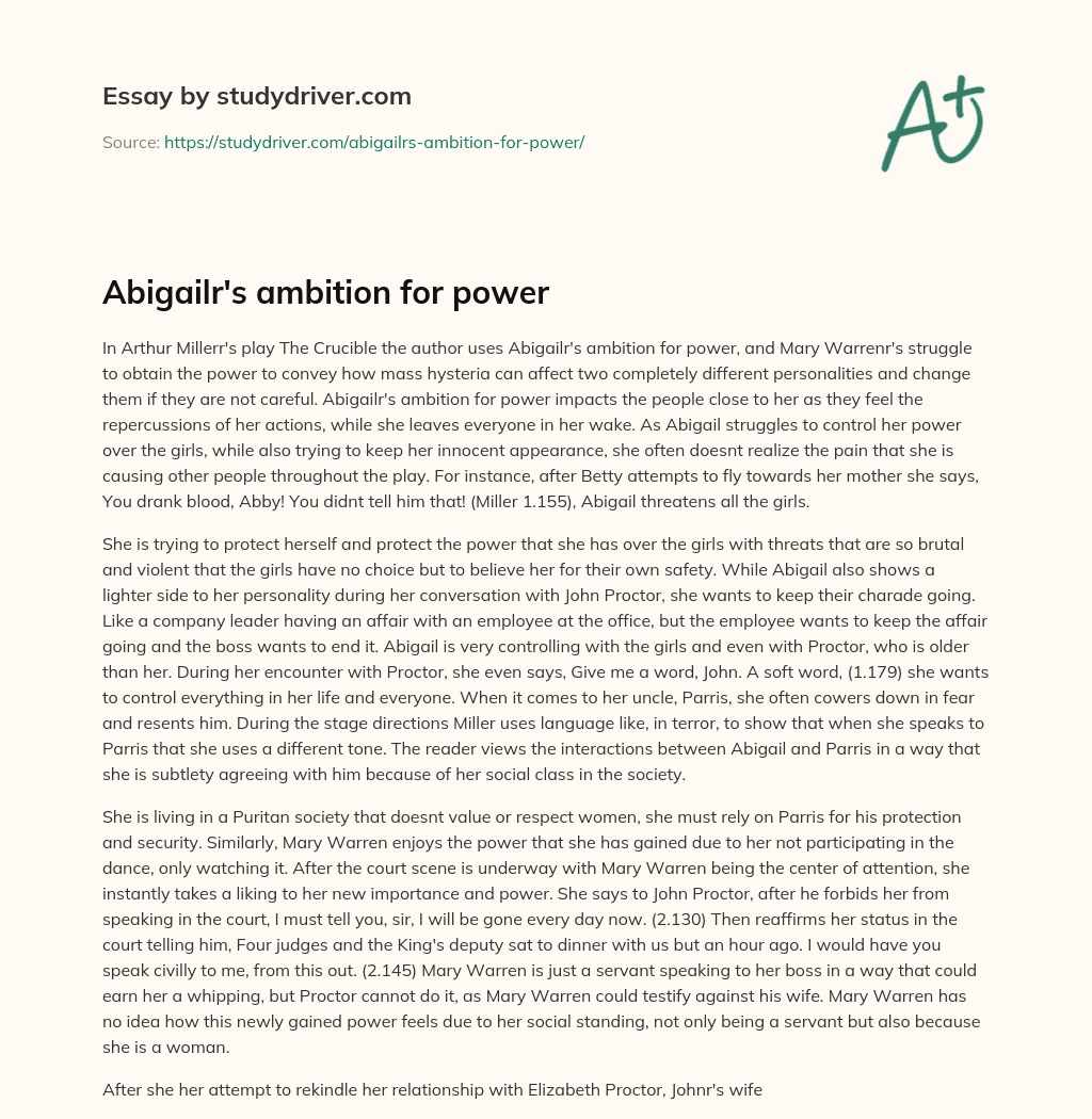Abigailr’s Ambition for Power essay