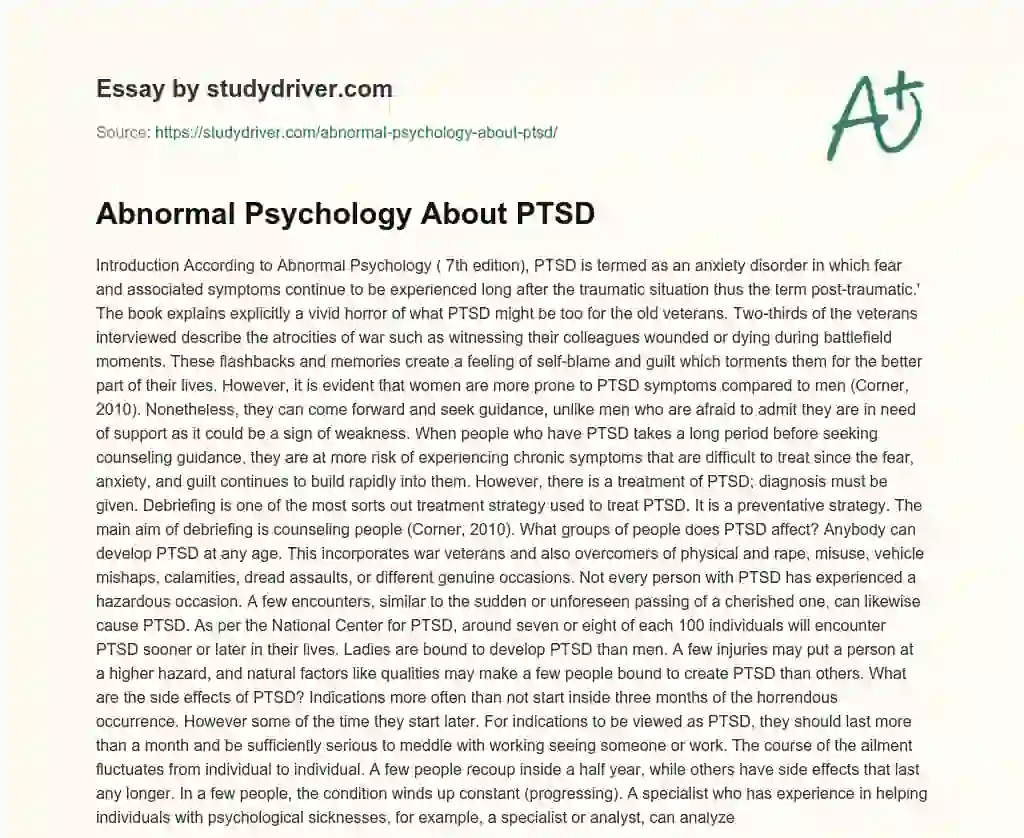 Abnormal Psychology about PTSD essay