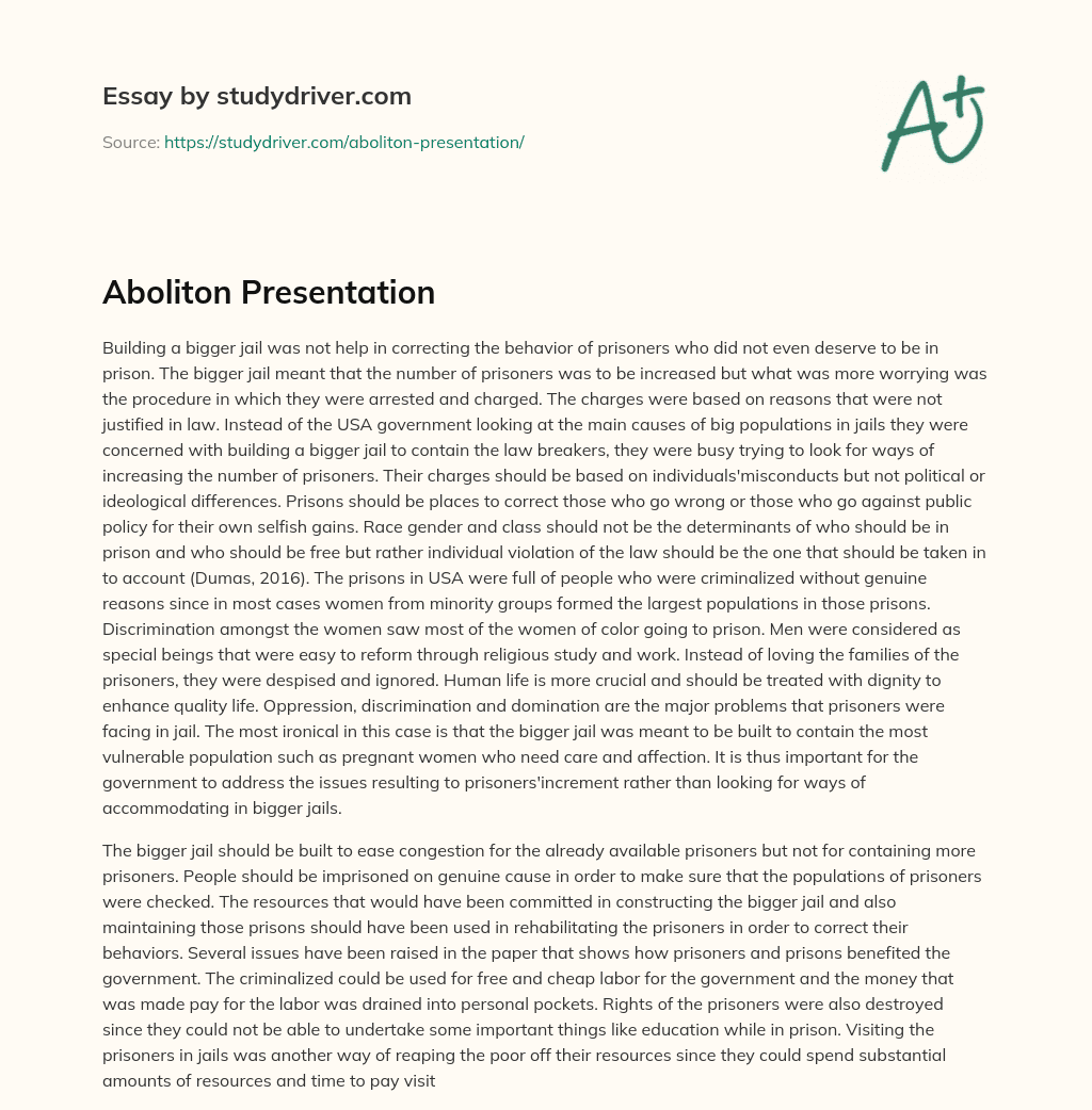 Aboliton Presentation essay