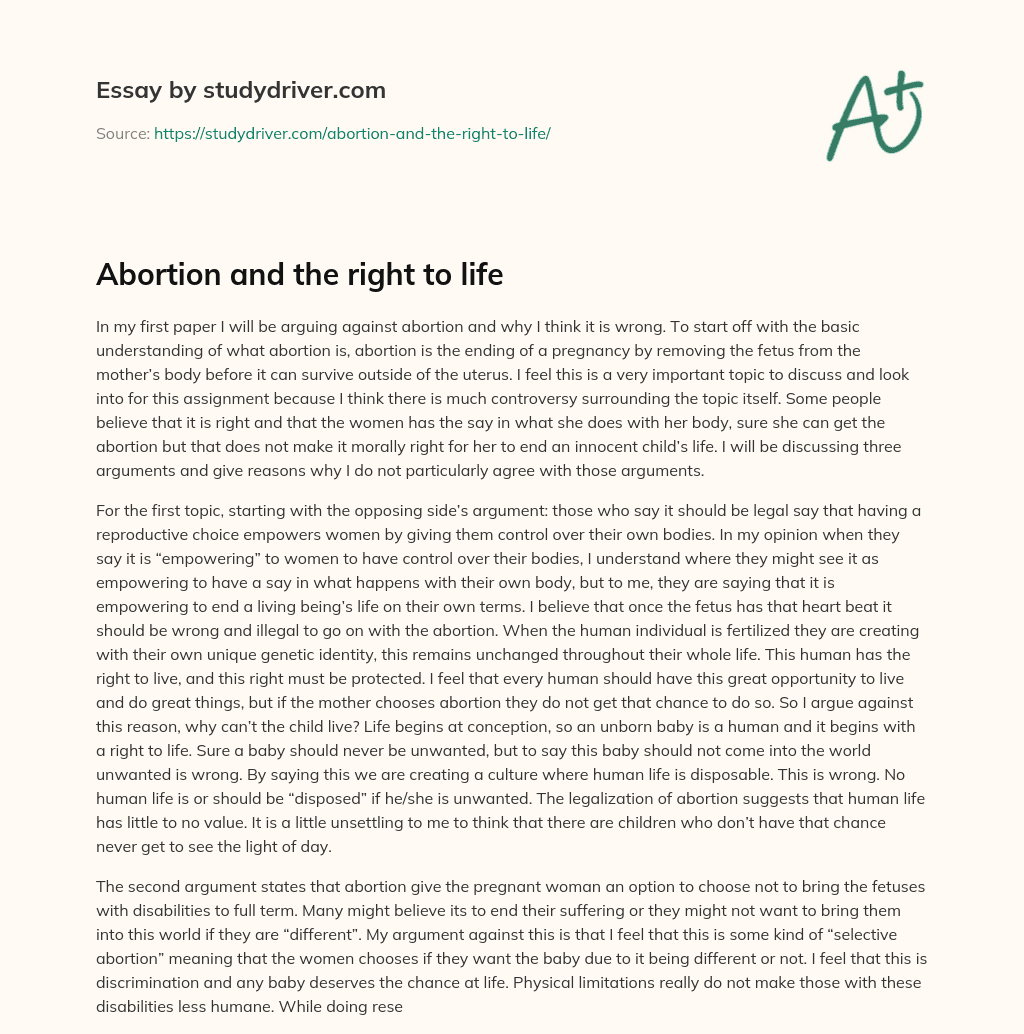 Abortion and the Right to Life essay