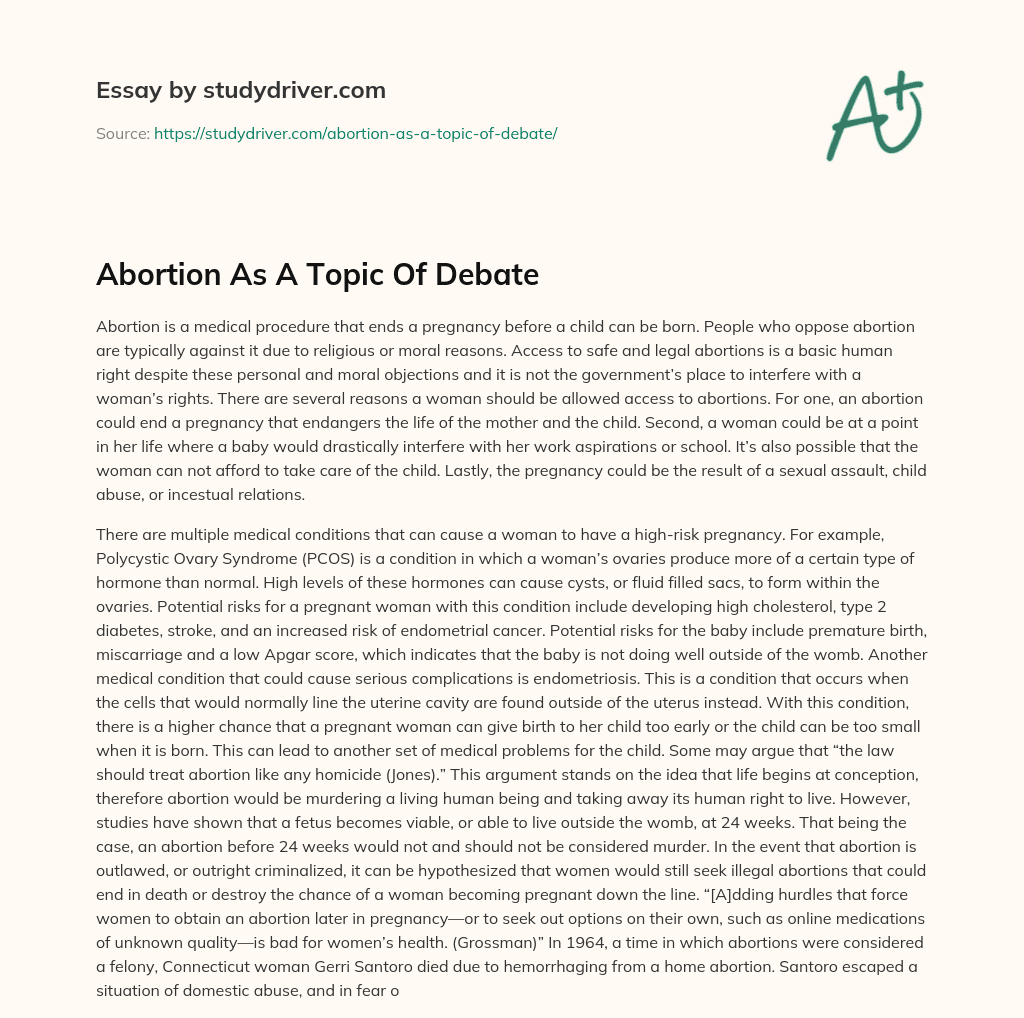Abortion as a Topic of Debate essay