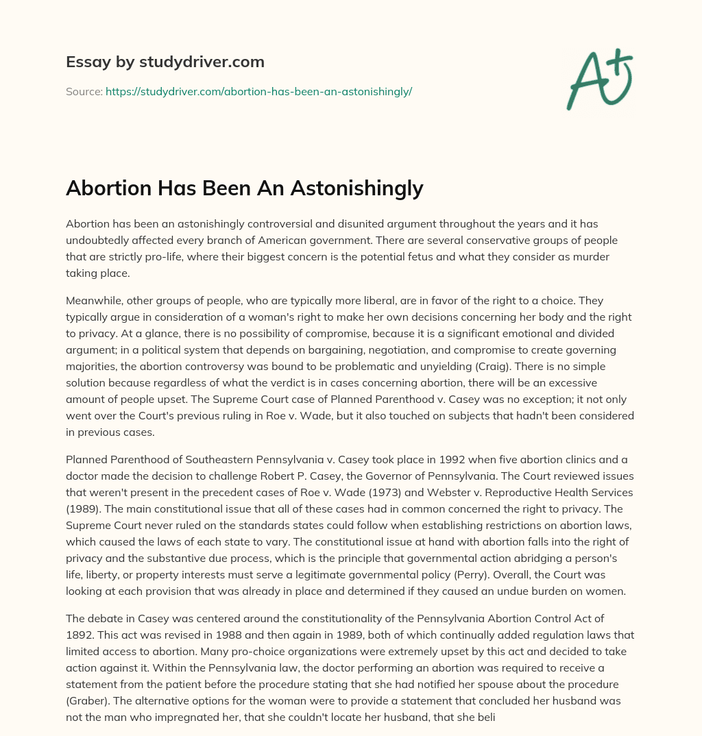 Abortion has been an Astonishingly essay