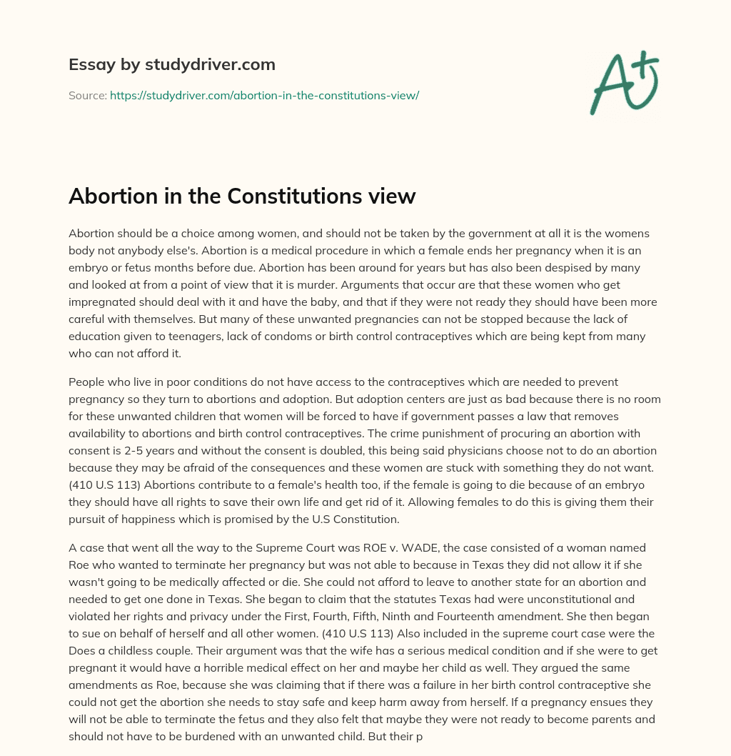 Abortion in the Constitutions View essay