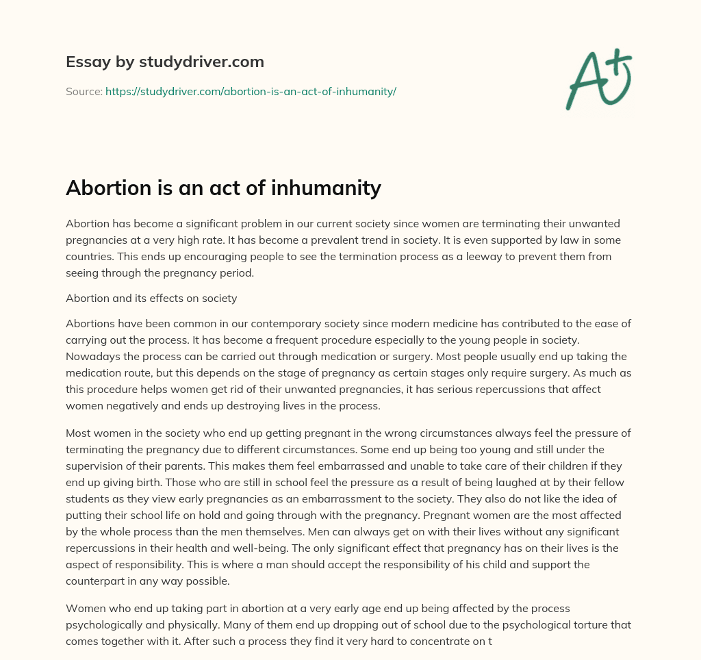 Abortion is an Act of Inhumanity essay