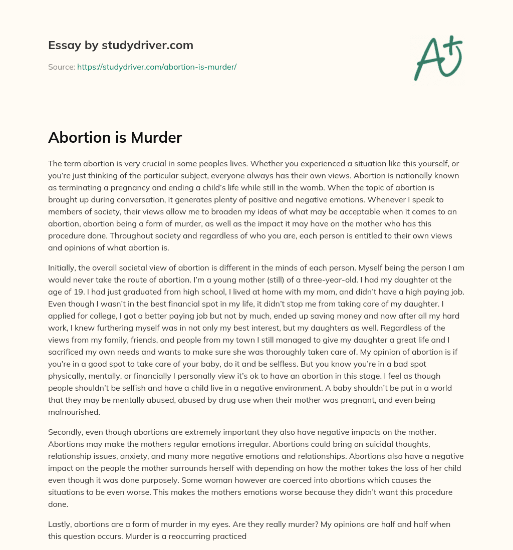 Abortion is Murder essay