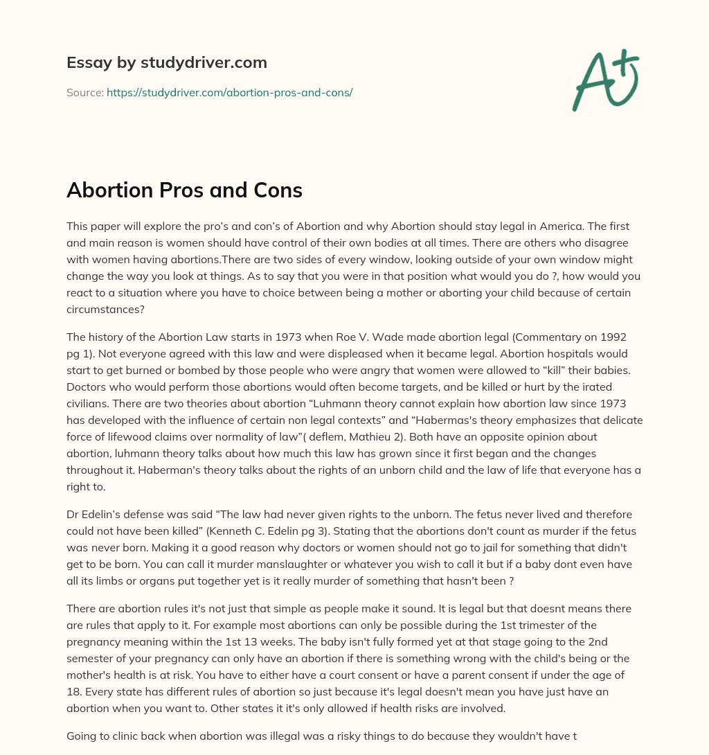 Abortion Pros and Cons essay