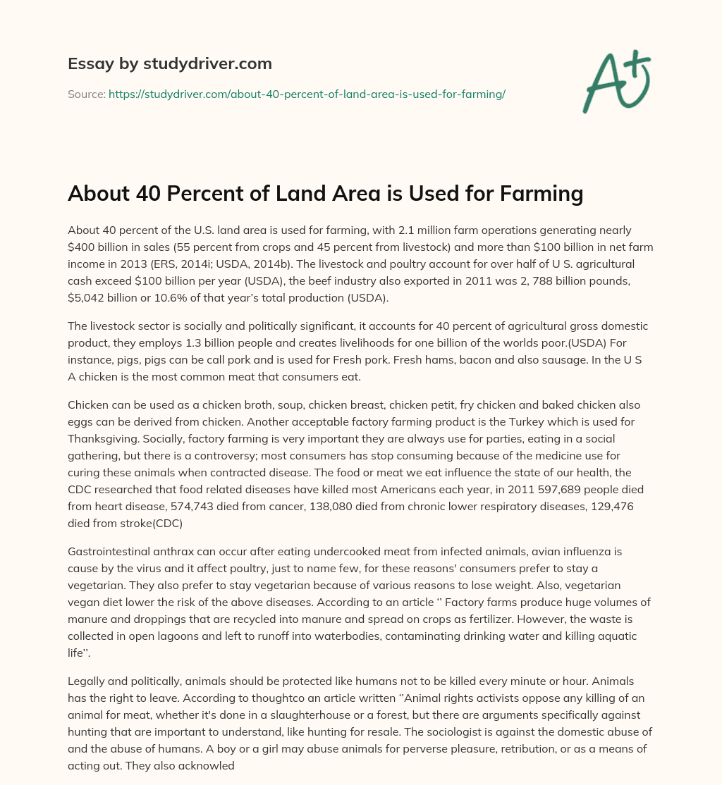About 40 Percent of Land Area is Used for Farming essay