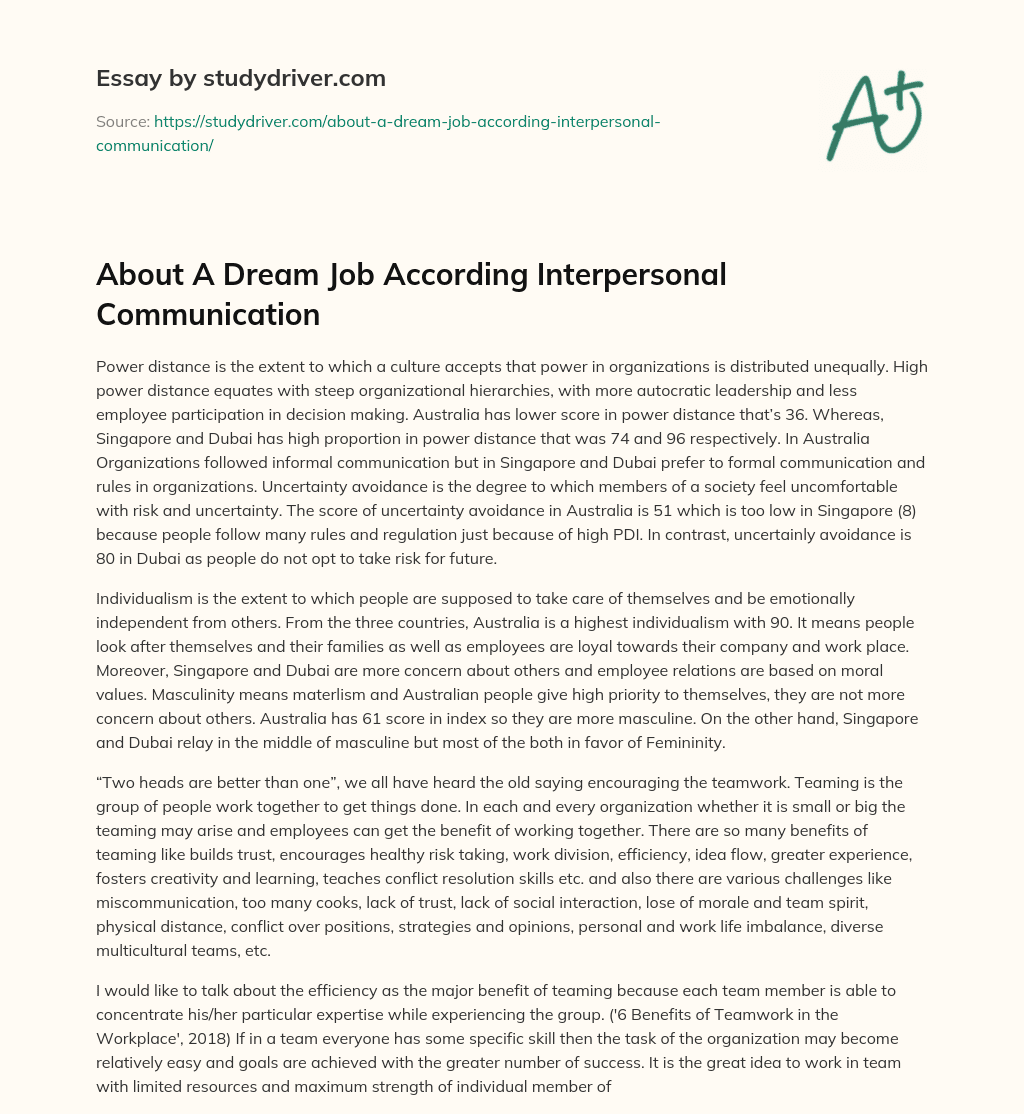 About a Dream Job According Interpersonal Communication essay