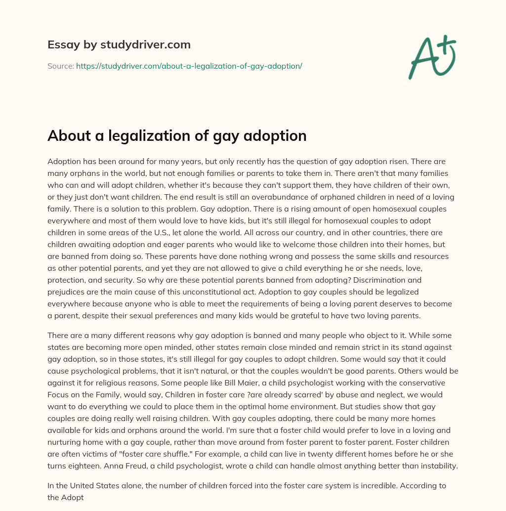 About a Legalization of Gay Adoption essay